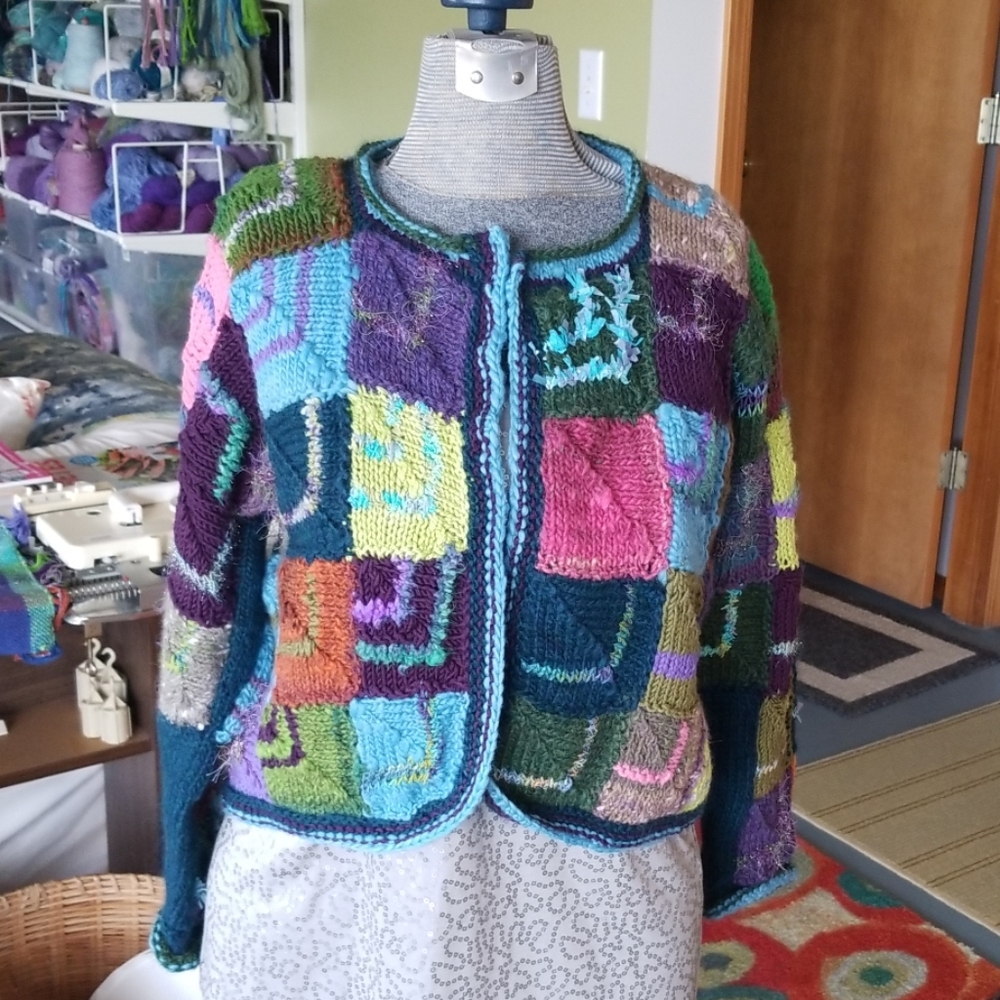 Handknit wool plus other fibers sweater